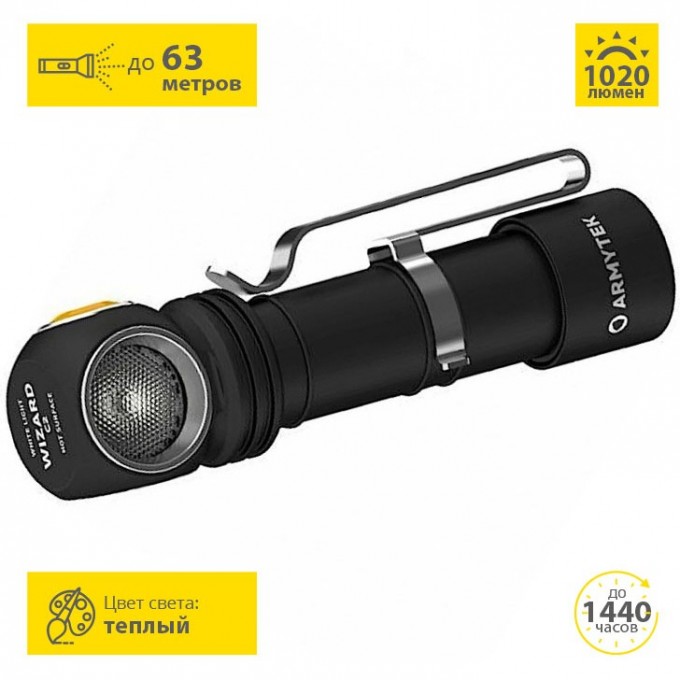 Фонарь ARMYTEK WIZARD C2 WG MAGNET USB теплый F09201W